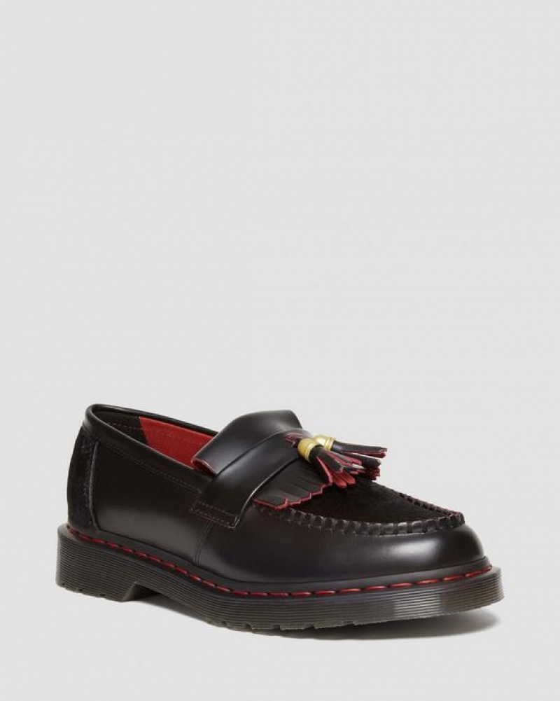 Black / Red Men\'s Dr Martens Adrian Year of the Dragon Hair-On Tassel Shoes | USA_Dr22463