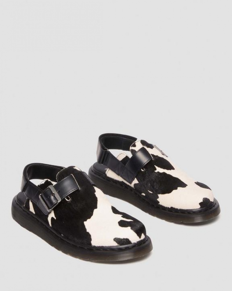 Black / White Women's Dr Martens Jorge II Hair-on Animal Print Slingback Mules Shoes | USA_Dr61208