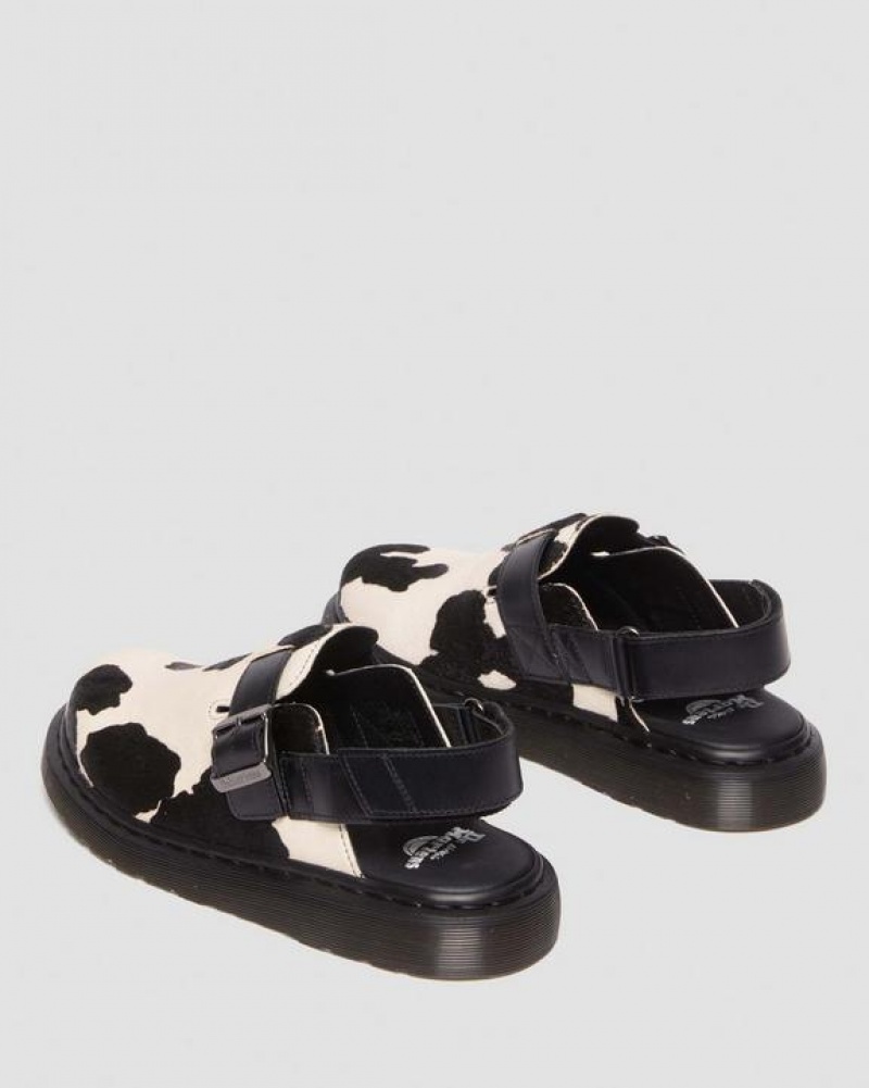 Black / White Women's Dr Martens Jorge II Hair-on Animal Print Slingback Sandals | USA_Dr23949