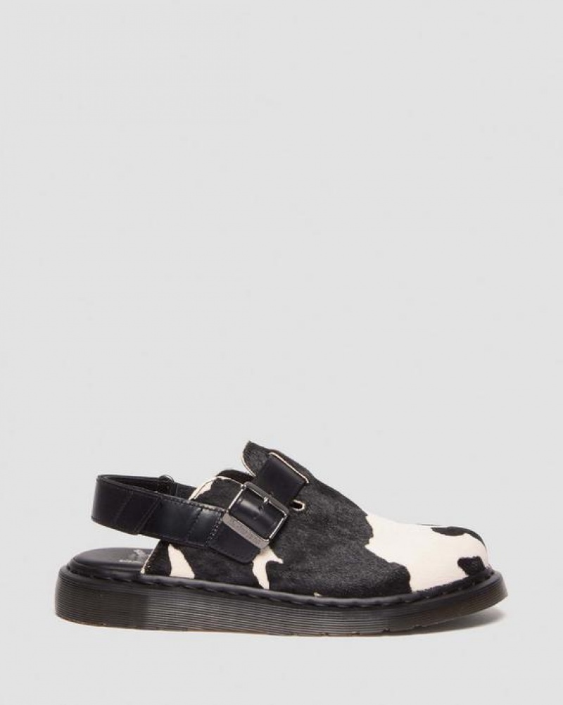 Black / White Women's Dr Martens Jorge II Hair-on Animal Print Slingback Sandals | USA_Dr23949