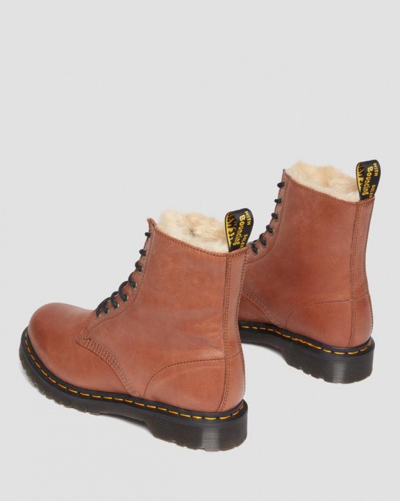 Brown Women's Dr Martens 1460 Serena Women's Faux Fur-Lined Leather Boots | USA_Dr90891