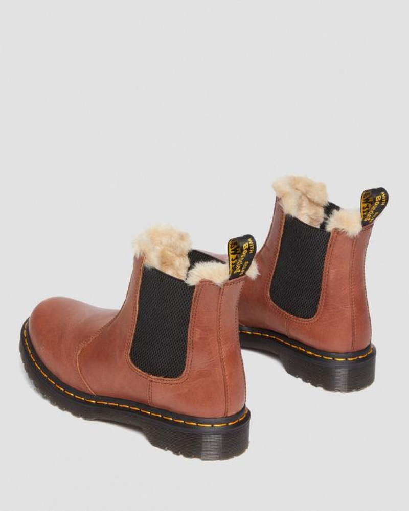 Brown Women's Dr Martens 2976 Leonore Women's Faux Fur-Lined Chelsea Boots | USA_Dr65142