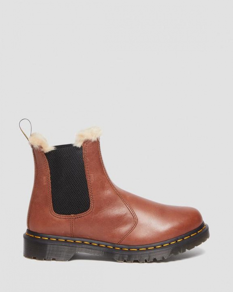 Brown Women's Dr Martens 2976 Leonore Women's Faux Fur-Lined Chelsea Boots | USA_Dr65142