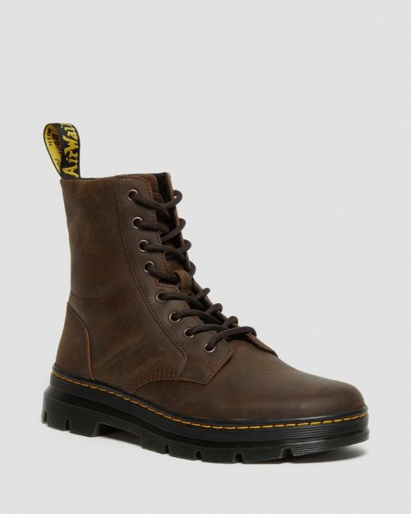 Brown Women\'s Dr Martens Combs Crazy Horse Leather Casual Boots | USA_Dr97233