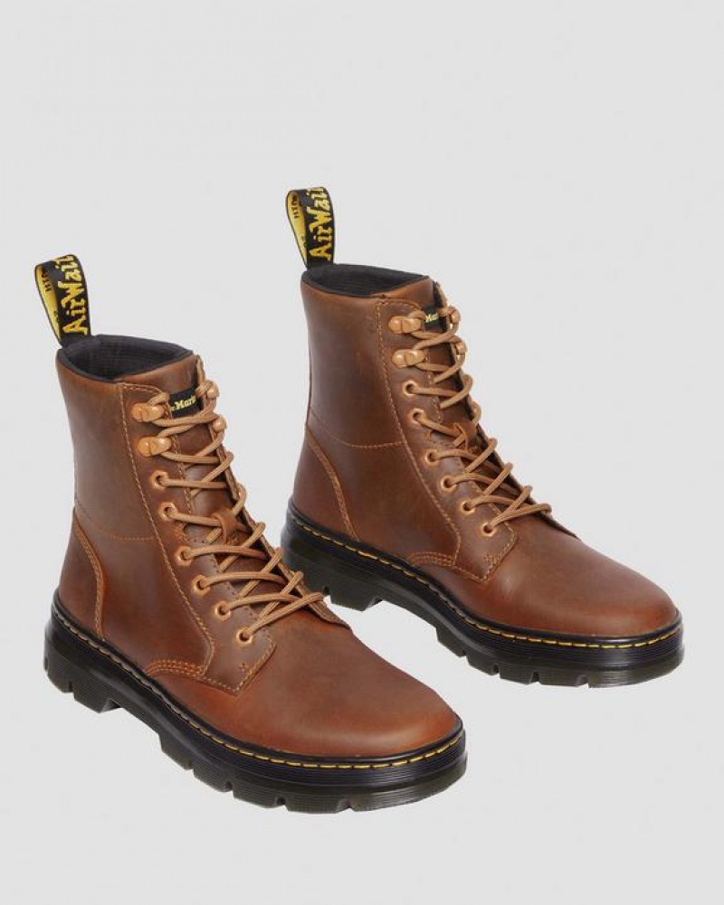 Brown Women's Dr Martens Combs Pull Up Leather Casual Boots | USA_Dr52140