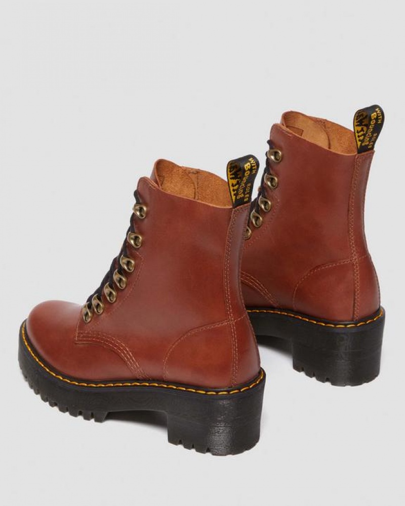 Brown Women's Dr Martens Leona Women's Farrier Leather Heeled Boots | USA_Dr45221