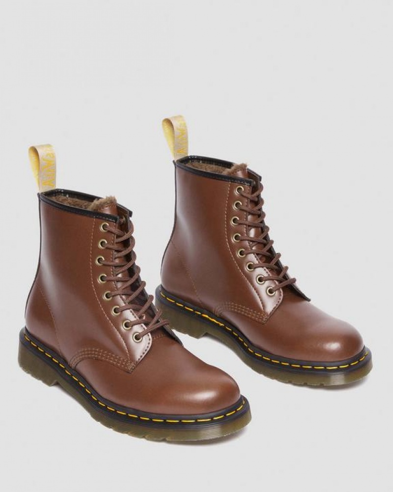 Brown Women's Dr Martens Vegan 1460 Faux Fur Lined Lace Up Boots | USA_Dr23858