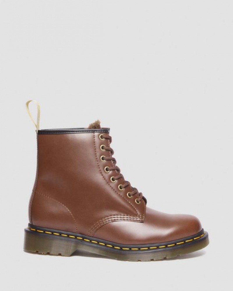 Brown Women's Dr Martens Vegan 1460 Faux Fur Lined Lace Up Boots | USA_Dr23858