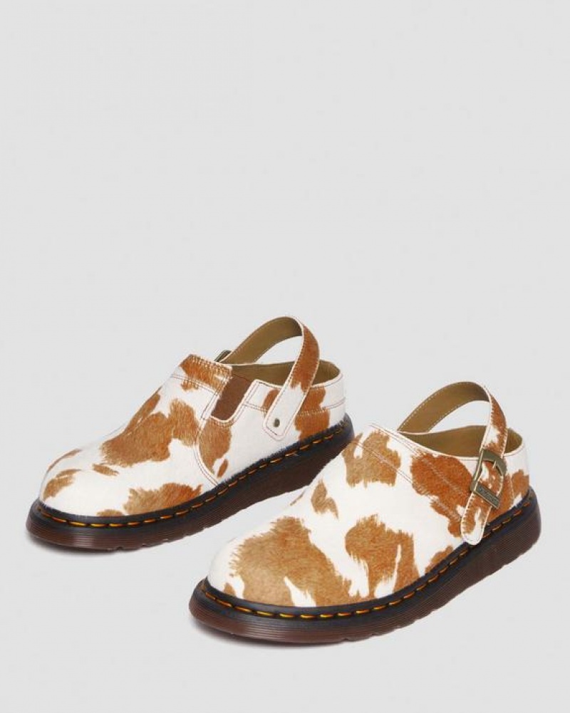 Brown / White Men's Dr Martens Isham Hair-On Cow Print Slingback Shoes | USA_Dr41178