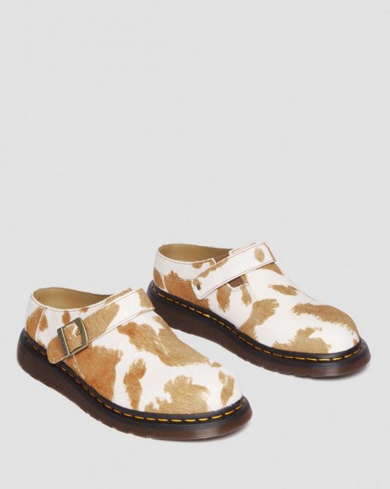 Brown / White Men's Dr Martens Isham Hair-On Cow Print Slingback Shoes | USA_Dr41178