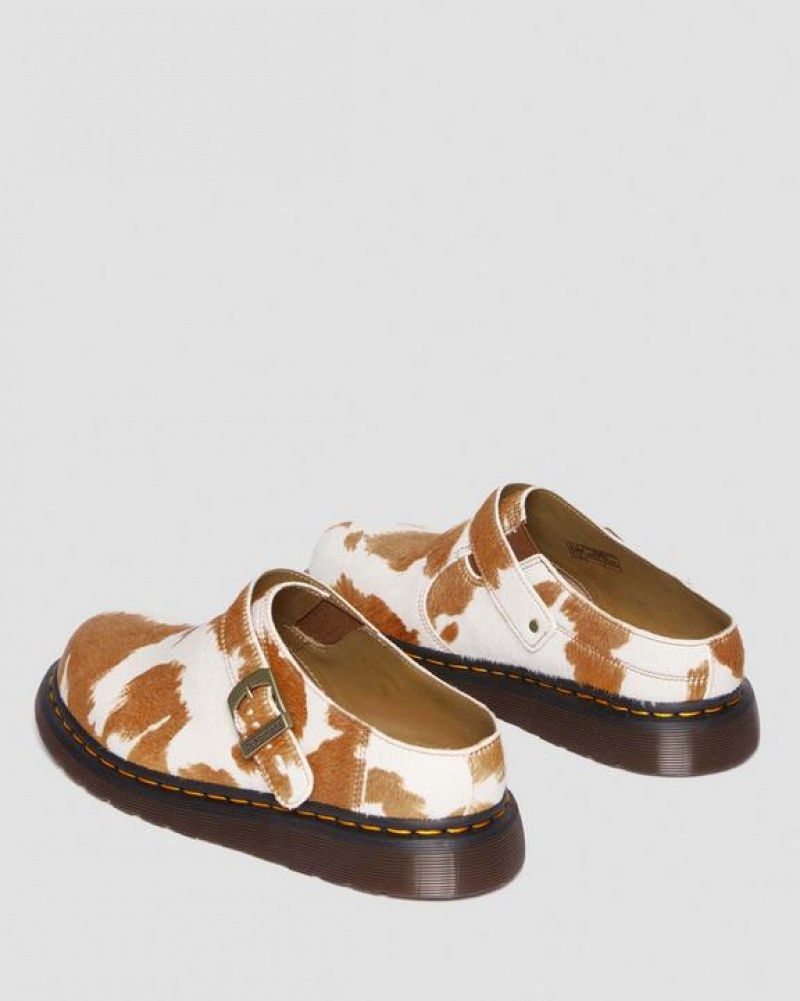 Brown / White Men's Dr Martens Isham Hair-On Cow Print Slingback Shoes | USA_Dr41178