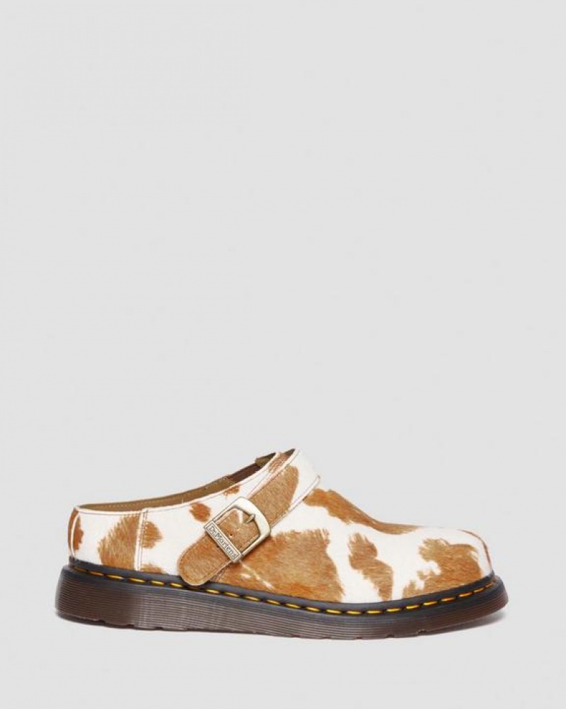 Brown / White Men's Dr Martens Isham Hair-On Cow Print Slingback Shoes | USA_Dr41178