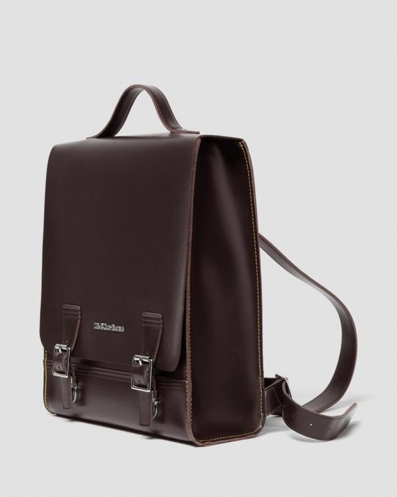 Burgundy Accessories Dr Martens Leather Box Backpack Bags | USA_Dr15140