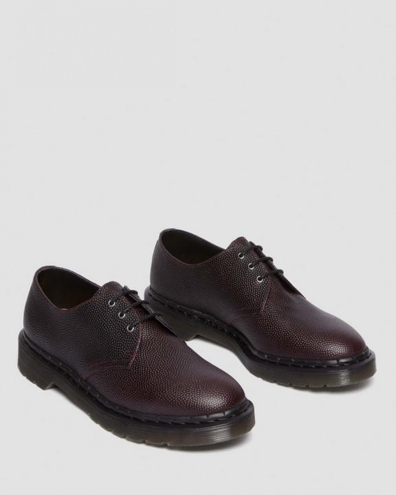 Burgundy Men's Dr Martens 1461 Pebble Grain Leather Oxford Shoes | USA_Dr58445