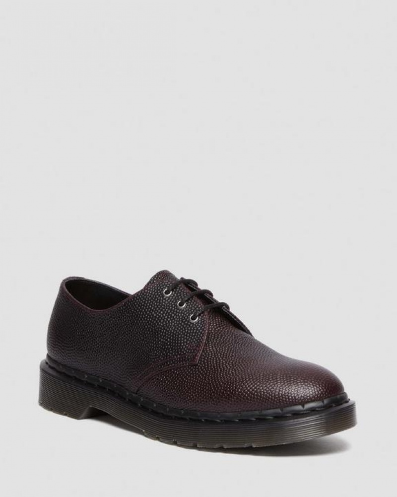 Burgundy Men\'s Dr Martens 1461 Pebble Grain Leather Oxford Shoes | USA_Dr58445