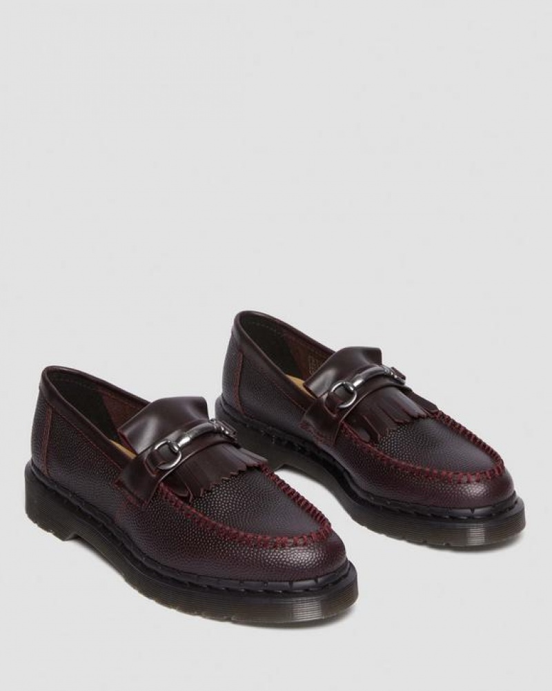 Burgundy Men's Dr Martens Adrian Snaffle Pebble Grain Leather Kiltie Shoes | USA_Dr53228