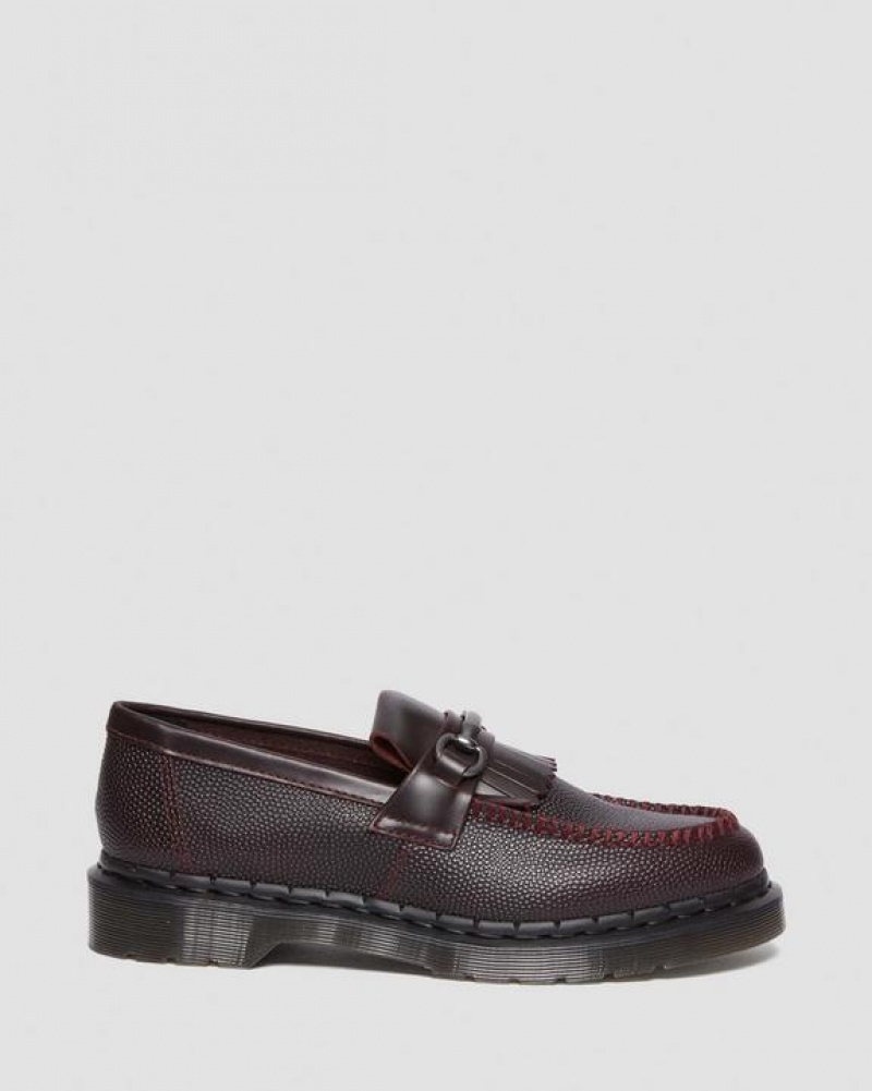 Burgundy Men's Dr Martens Adrian Snaffle Pebble Grain Leather Kiltie Shoes | USA_Dr53228