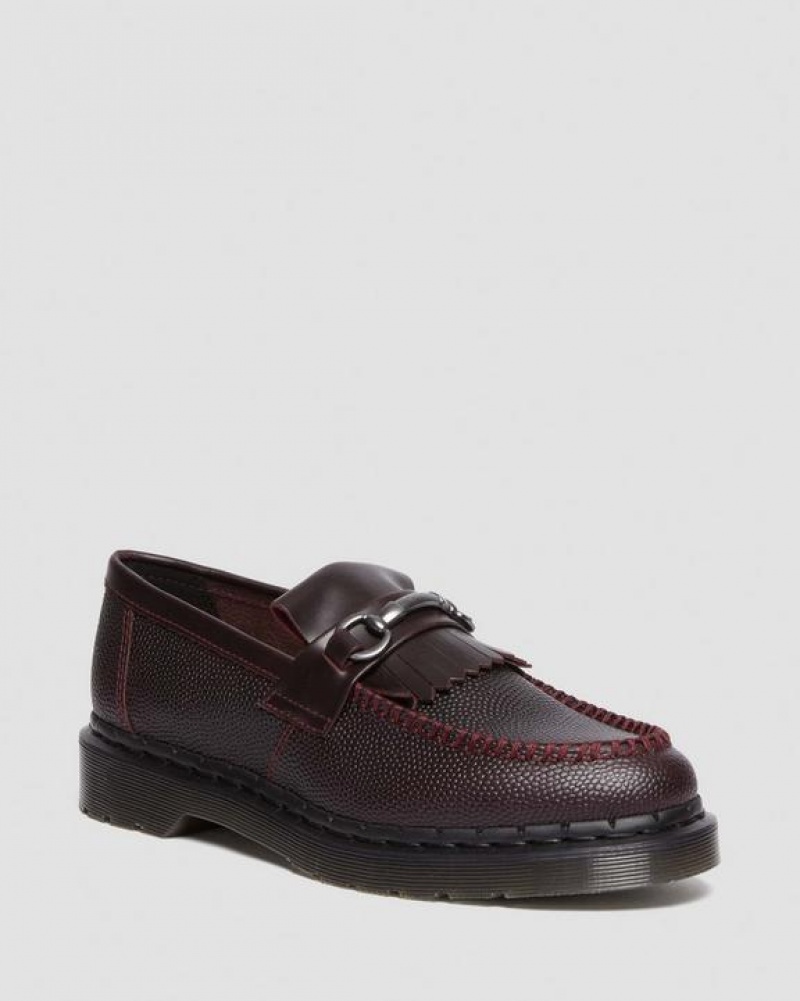 Burgundy Men\'s Dr Martens Adrian Snaffle Pebble Grain Leather Kiltie Shoes | USA_Dr53228