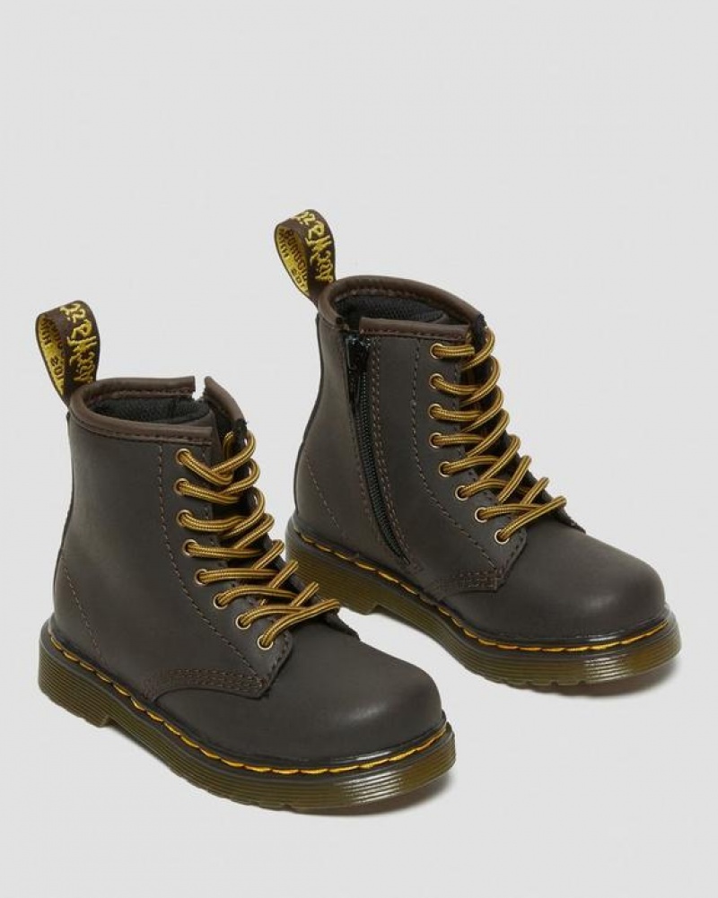 Dark Brown Kids' Dr Martens Toddler 1460 Wildhorse Leather Lace Up Boots | USA_Dr74047