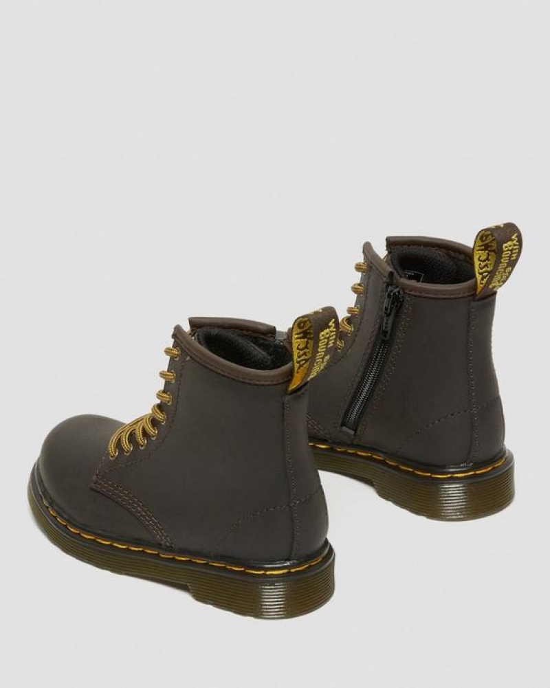 Dark Brown Kids' Dr Martens Toddler 1460 Wildhorse Leather Lace Up Boots | USA_Dr74047