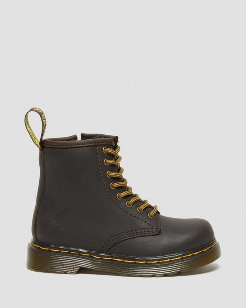 Dark Brown Kids' Dr Martens Toddler 1460 Wildhorse Leather Lace Up Boots | USA_Dr74047