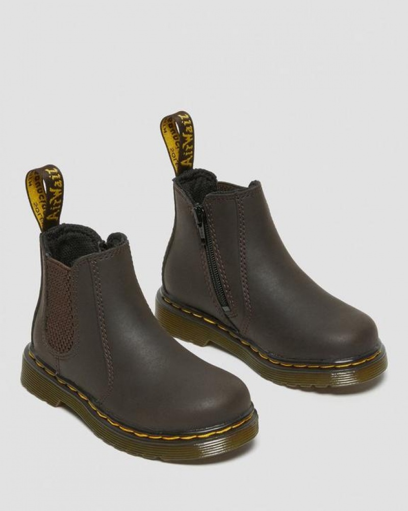 Dark Brown Kids' Dr Martens Toddler 2976 Wildhorse Leather Chelsea Boots | USA_Dr48820