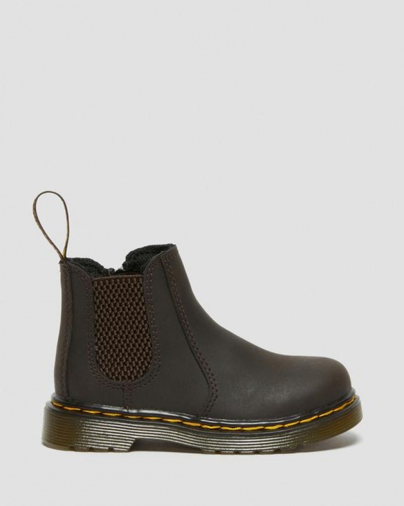 Dark Brown Kids' Dr Martens Toddler 2976 Wildhorse Leather Chelsea Boots | USA_Dr48820