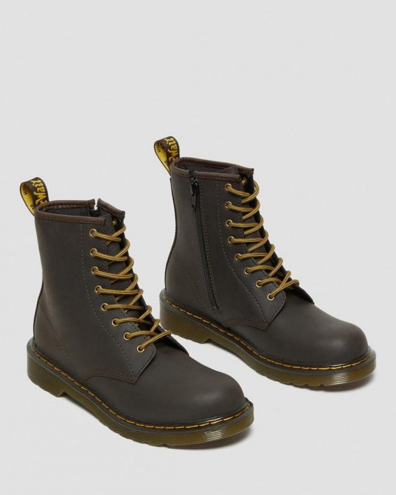 Dark Brown Kids' Dr Martens Youth 1460 Wildhorse Leather Lace Up Boots | USA_Dr30188