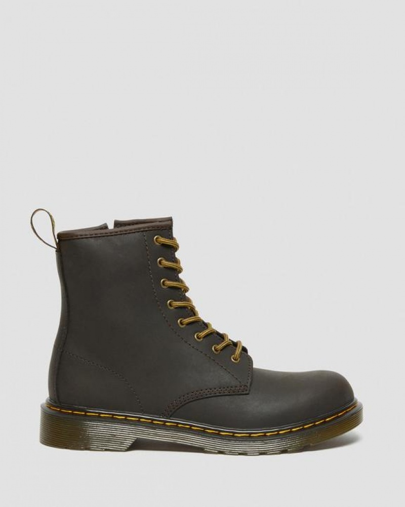 Dark Brown Kids' Dr Martens Youth 1460 Wildhorse Leather Lace Up Boots | USA_Dr30188