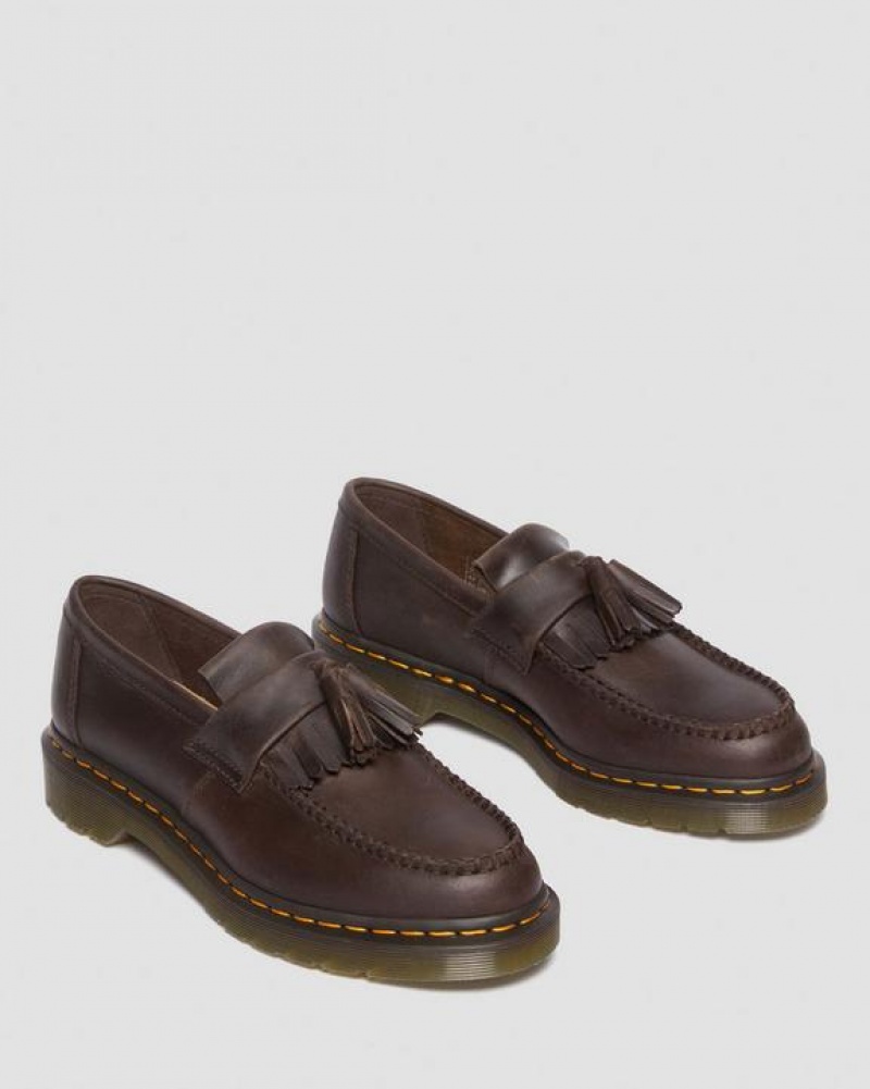 Dark Brown Men's Dr Martens Adrian Crazy Horse Leather Tassel Shoes | USA_Dr94637