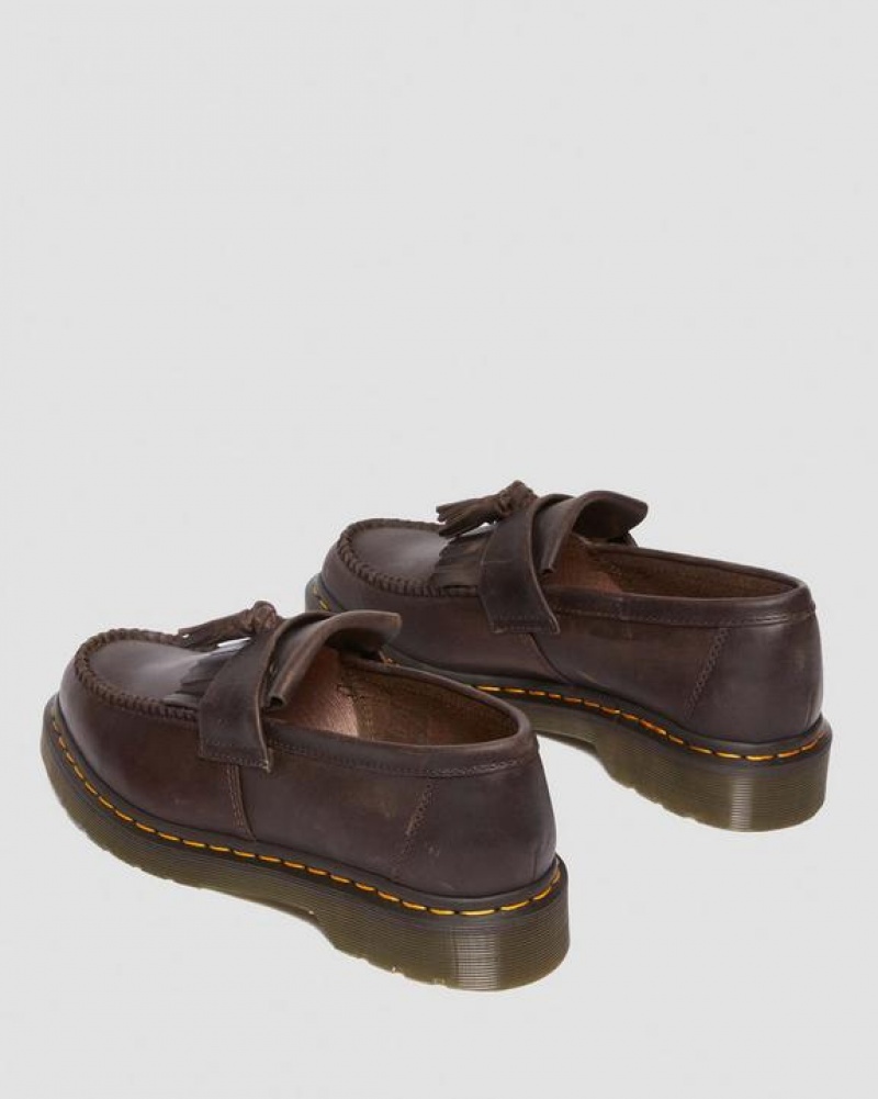 Dark Brown Men's Dr Martens Adrian Crazy Horse Leather Tassel Shoes | USA_Dr94637