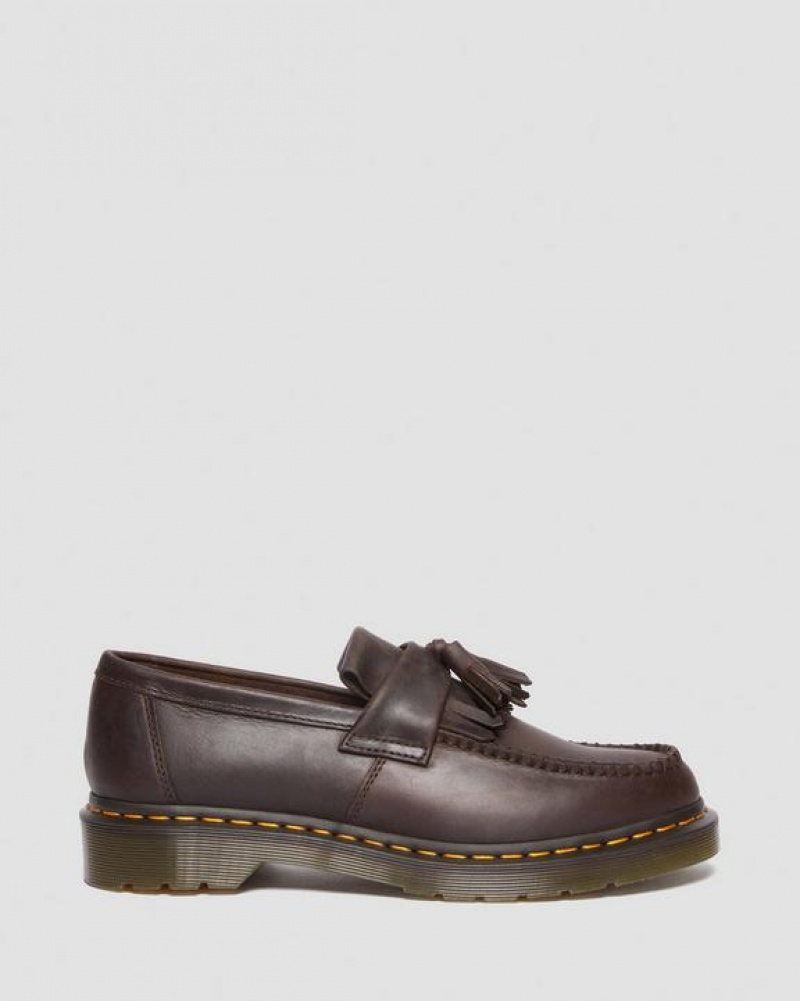 Dark Brown Men's Dr Martens Adrian Crazy Horse Leather Tassel Shoes | USA_Dr94637