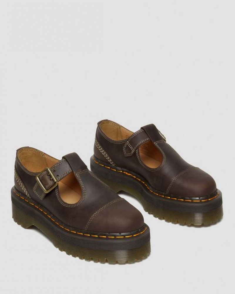 Dark Brown Men's Dr Martens Bethan Arc Crazy Horse Leather Mary Jane Platform Shoes | USA_Dr72772