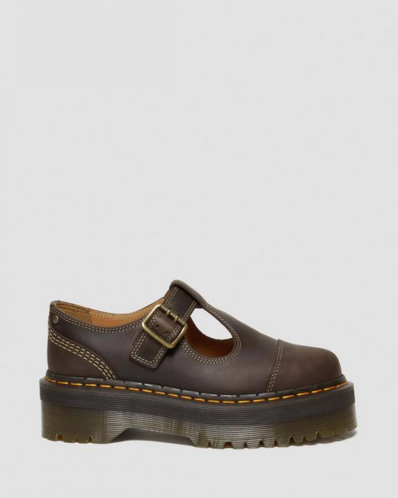 Dark Brown Men's Dr Martens Bethan Arc Crazy Horse Leather Mary Jane Platform Shoes | USA_Dr72772