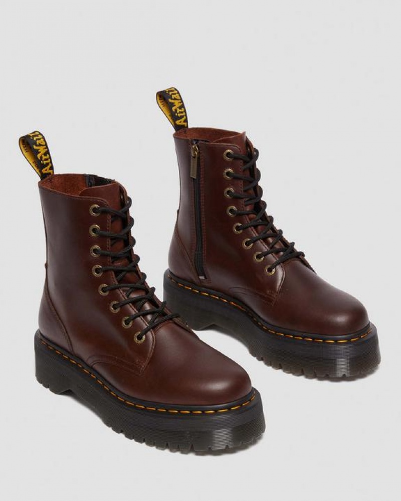 Dark Brown Men's Dr Martens Jadon Boot Pull Up Leather Platform Shoes | USA_Dr95352