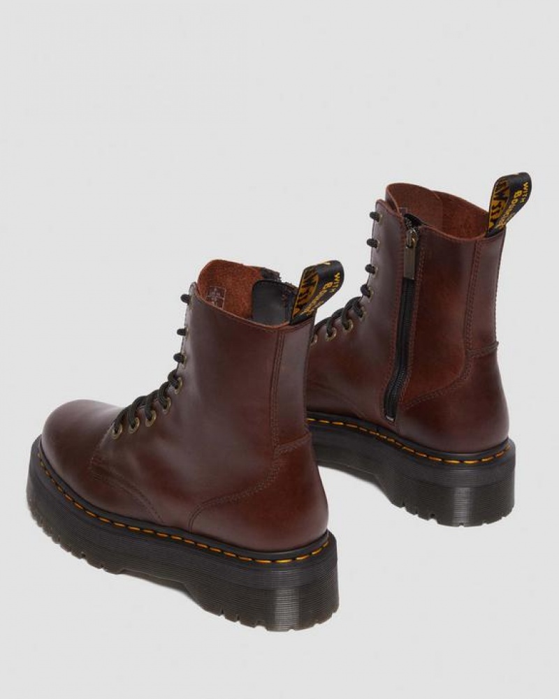 Dark Brown Men's Dr Martens Jadon Boot Pull Up Leather Platform Shoes | USA_Dr95352