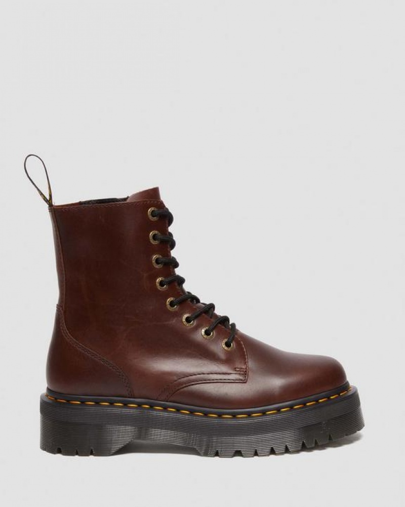 Dark Brown Men's Dr Martens Jadon Boot Pull Up Leather Platform Shoes | USA_Dr95352