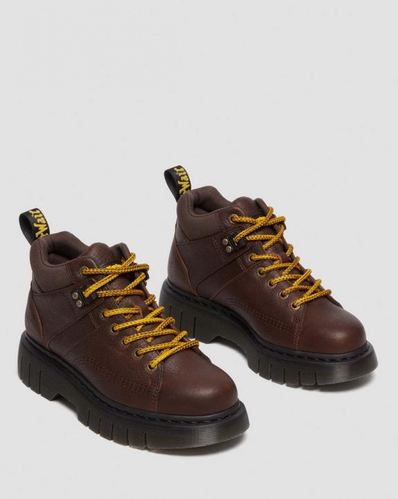 Dark Brown Men's Dr Martens Woodard Grizzly Leather Low Casual Platform Shoes | USA_Dr54937