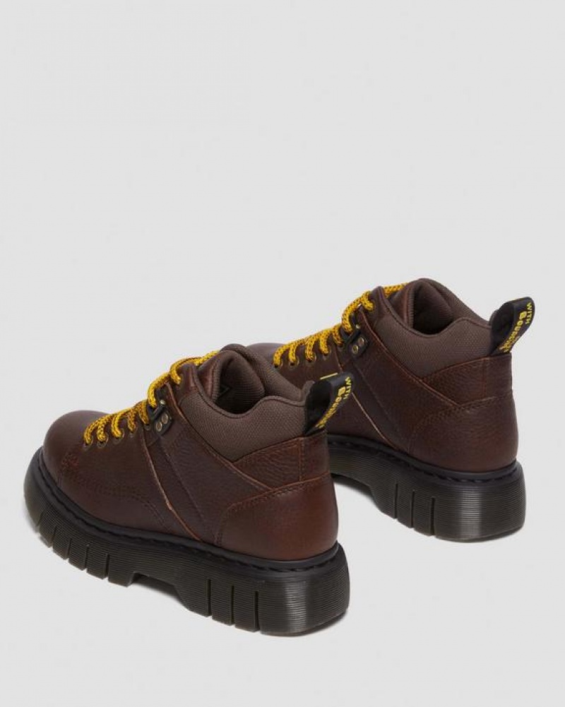 Dark Brown Men's Dr Martens Woodard Grizzly Leather Low Casual Platform Shoes | USA_Dr54937