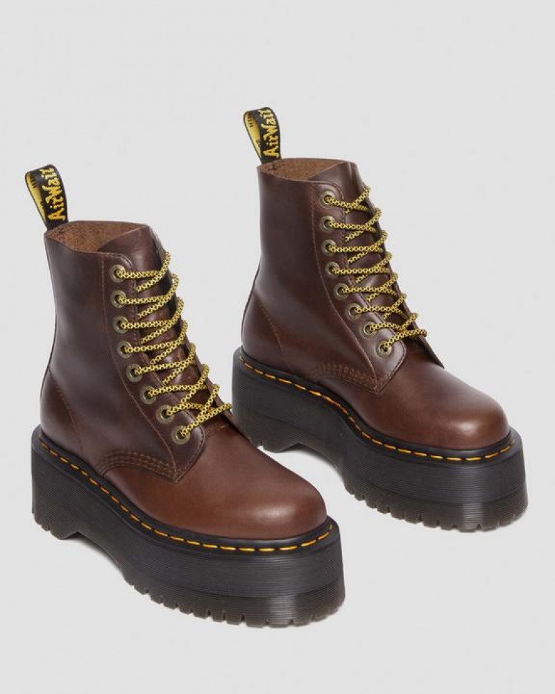 Dark Brown Women's Dr Martens 1460 Pascal Max Pull Up Leather Platform Boots | USA_Dr12571