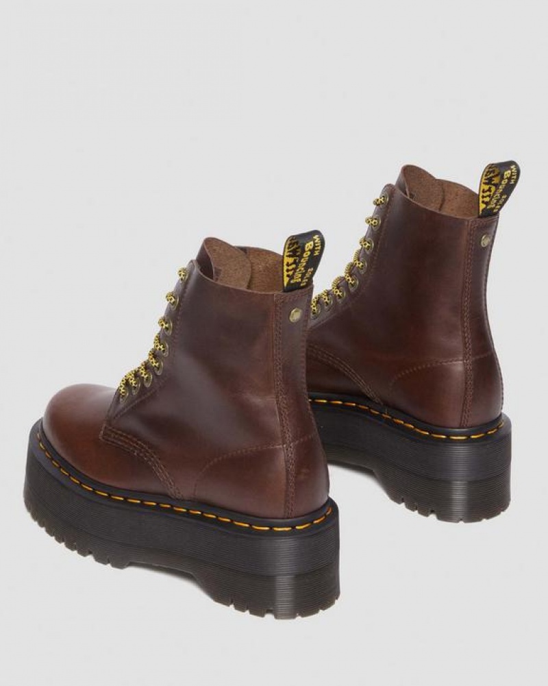 Dark Brown Women's Dr Martens 1460 Pascal Max Pull Up Leather Platform Boots | USA_Dr12571