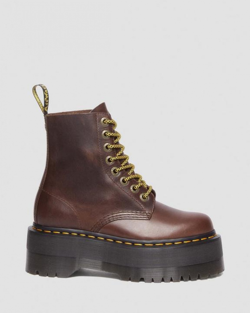 Dark Brown Women's Dr Martens 1460 Pascal Max Pull Up Leather Platform Boots | USA_Dr12571