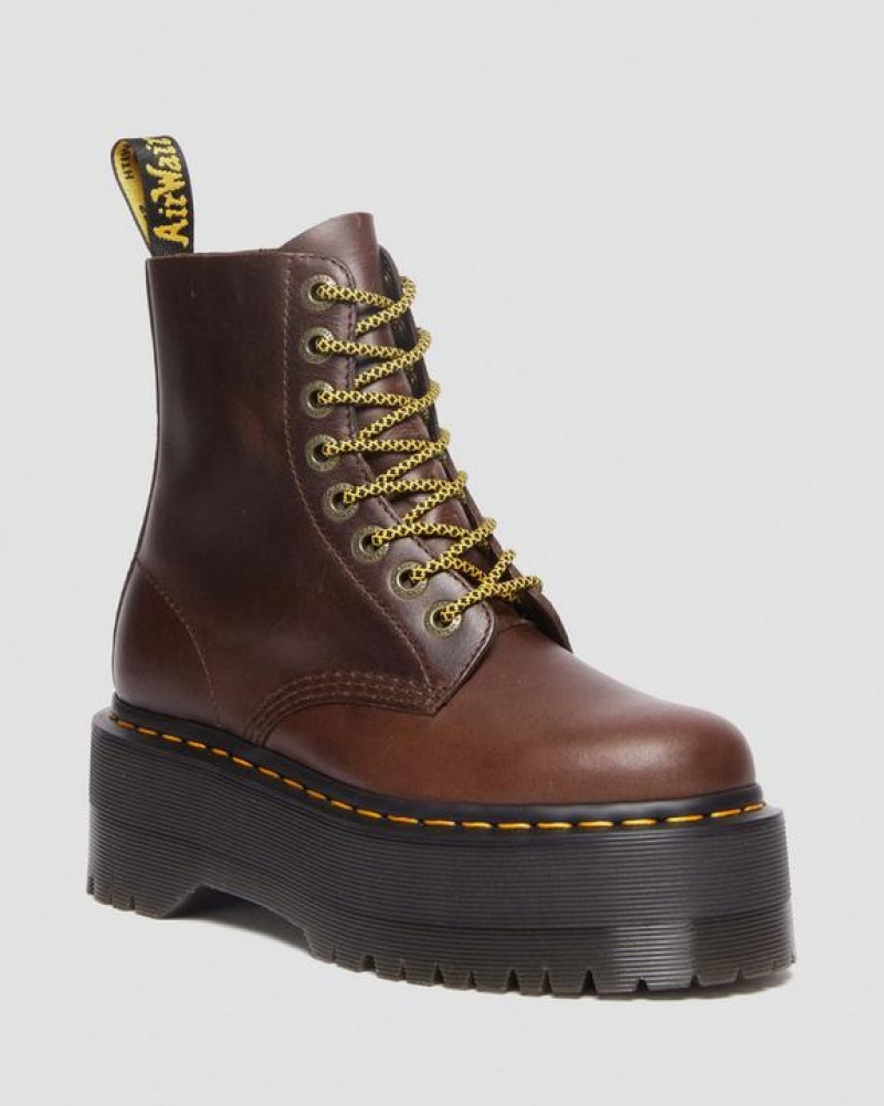 Dark Brown Women\'s Dr Martens 1460 Pascal Max Pull Up Leather Platform Boots | USA_Dr12571