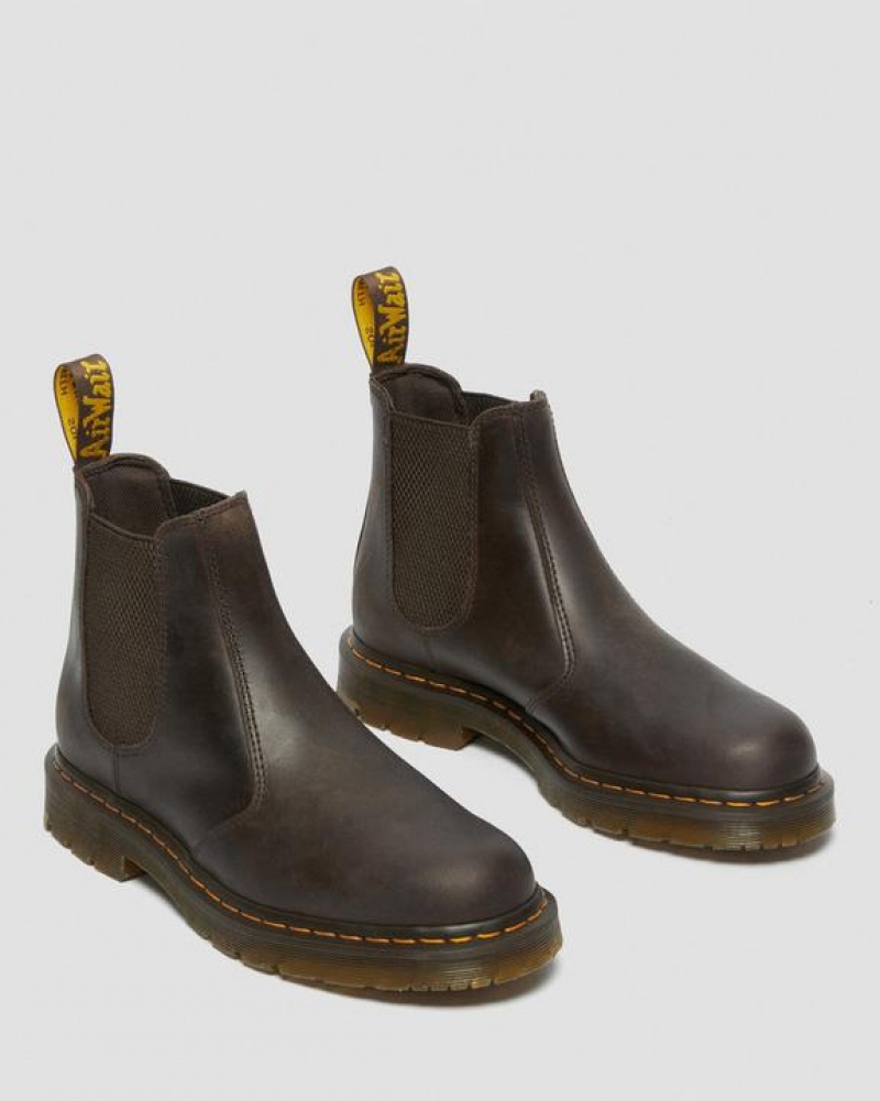 Dark Brown Women's Dr Martens 2976 Slip Resistant Leather Chelsea Boots | USA_Dr37965