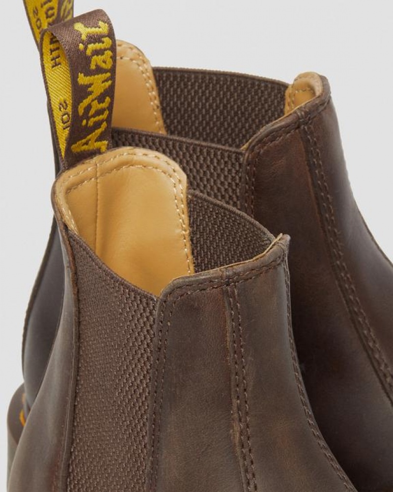 Dark Brown Women's Dr Martens 2976 Yellow Stitch Crazy Horse Leather Chelsea Boots | USA_Dr18955