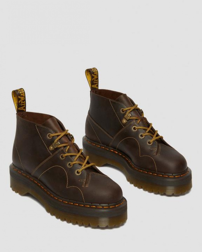 Dark Brown Women's Dr Martens Church Arc Crazy Horse Platform Monkey Boots | USA_Dr98802