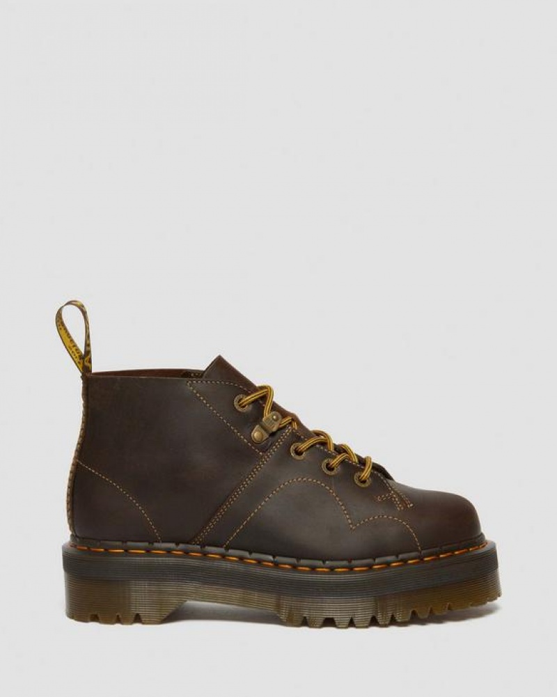 Dark Brown Women's Dr Martens Church Arc Crazy Horse Platform Monkey Boots | USA_Dr98802