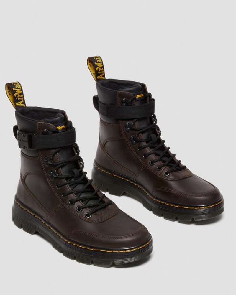 Dark Brown Women's Dr Martens Combs Tech Crazy Horse Leather Casual Boots | USA_Dr43601