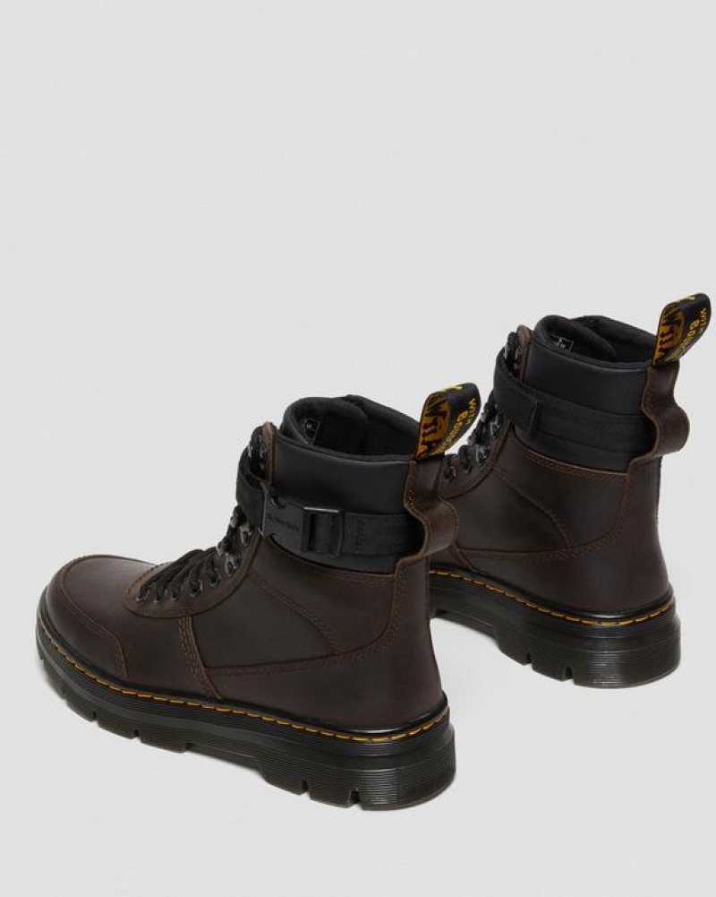 Dark Brown Women's Dr Martens Combs Tech Crazy Horse Leather Casual Boots | USA_Dr43601