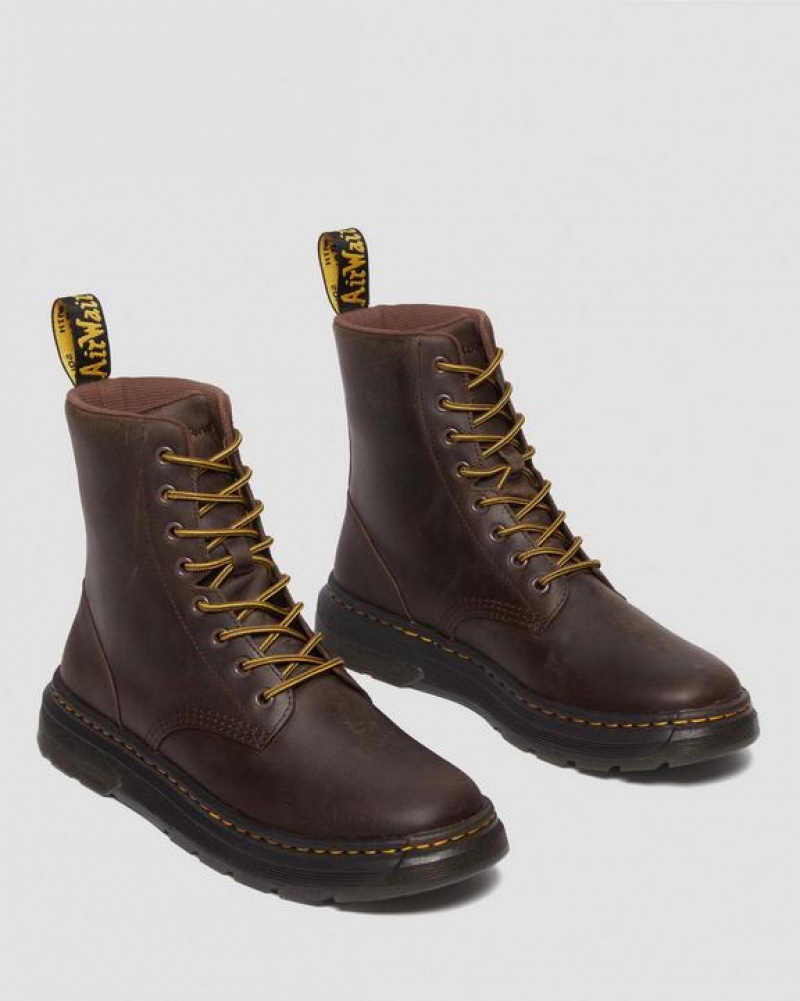 Dark Brown Women's Dr Martens Crewson Crazy Horse Leather Everyday Boots | USA_Dr72597